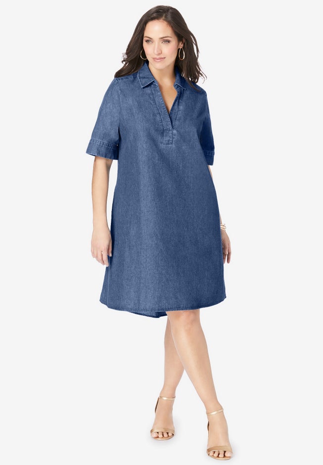Cuff Sleeve Denim Shirtdress image number 0