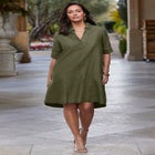 Cuff Sleeve Denim Shirtdress image number null