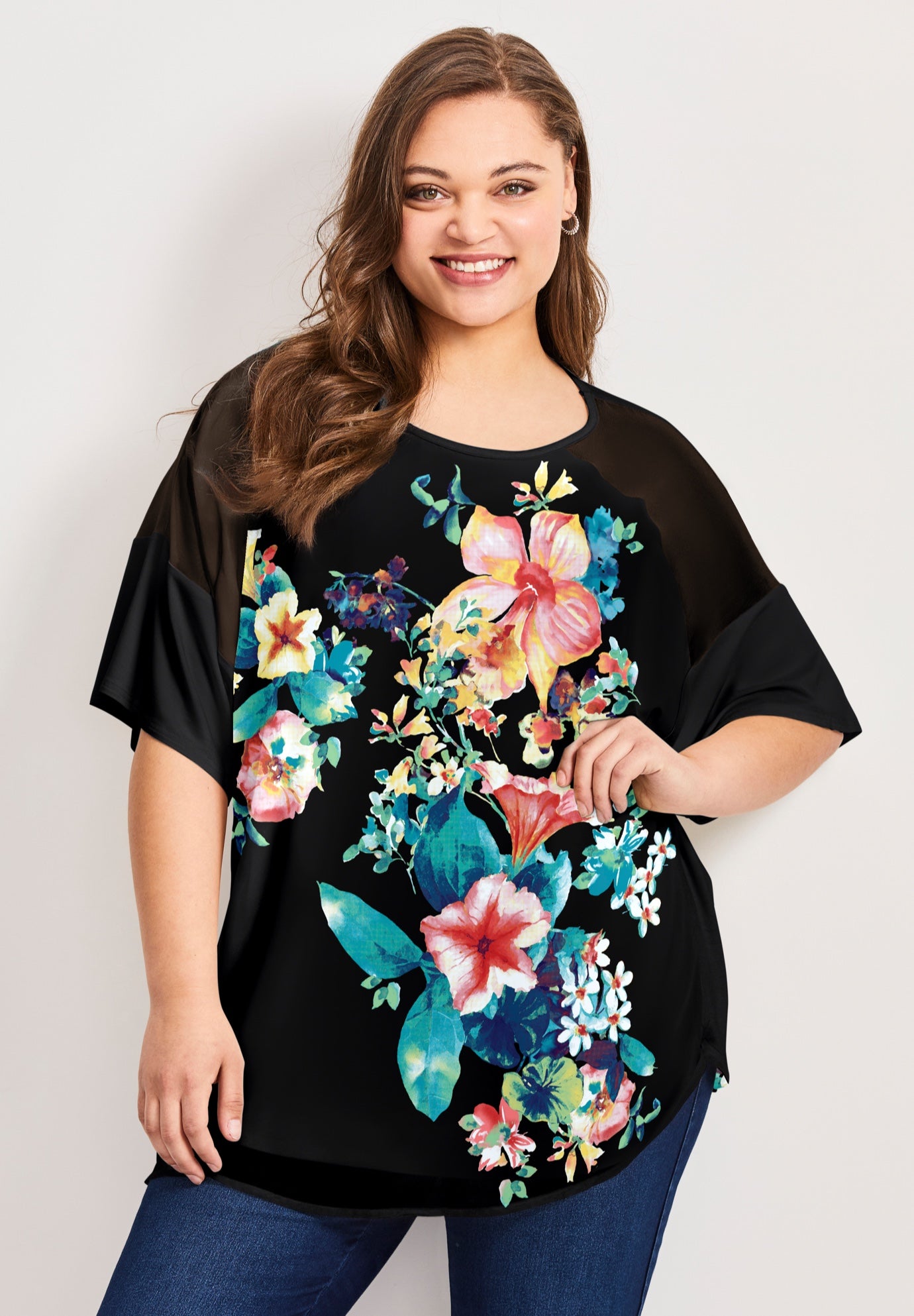 Mixed Media Floral Print Top image number 0