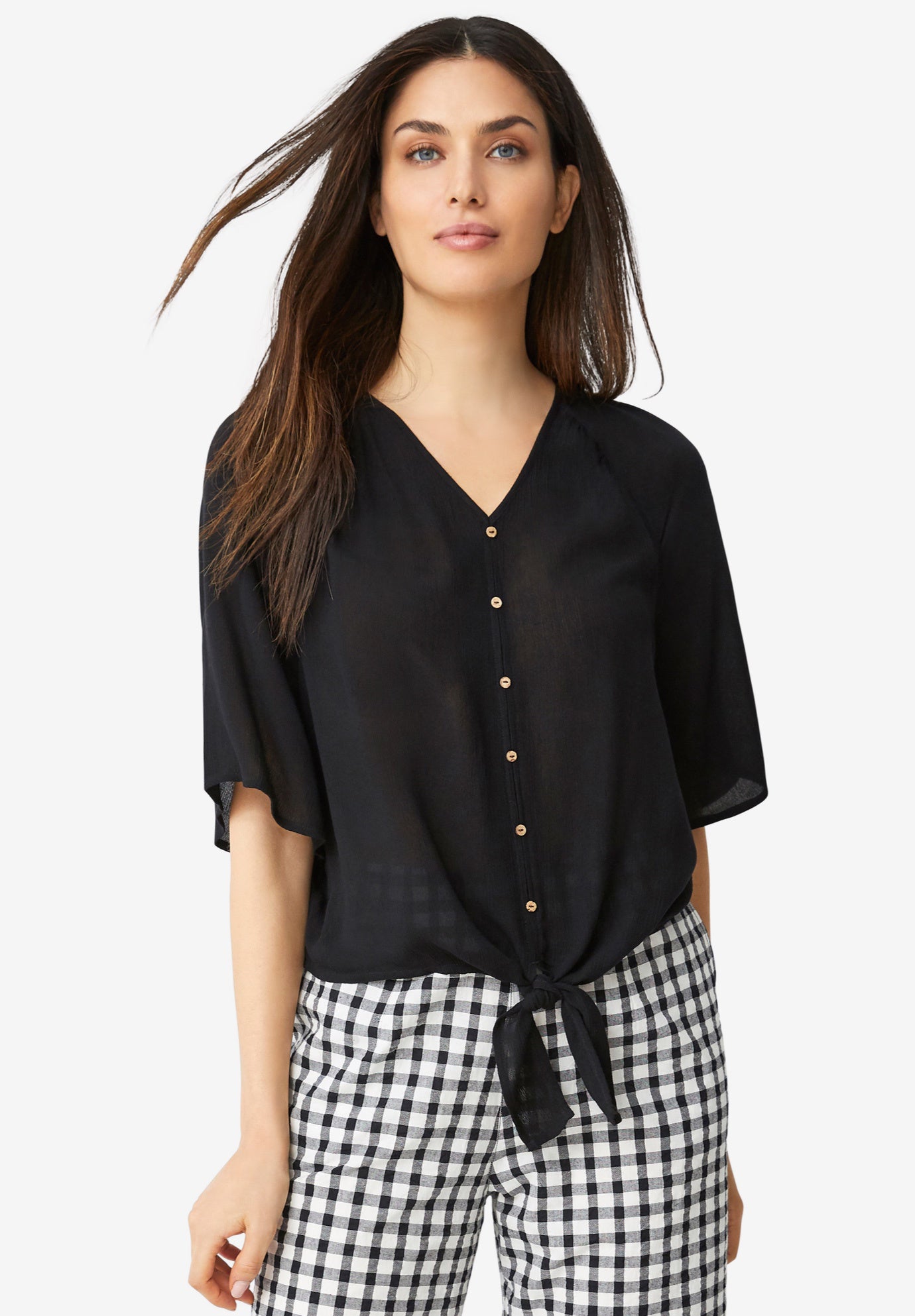 Crinkle Tie-Front Blouse image number 0