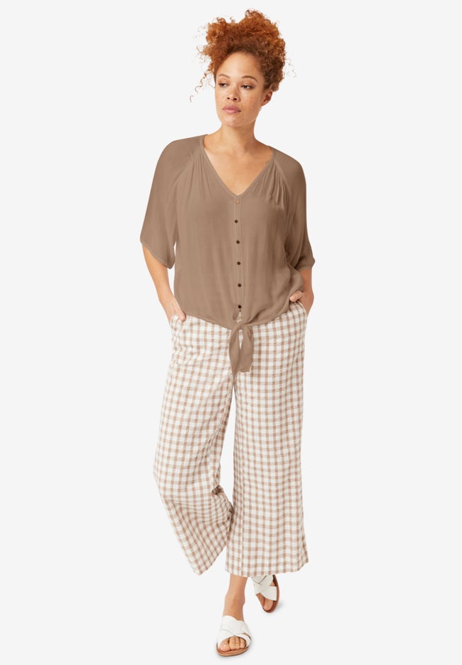 Crinkle Tie-Front Blouse image number 0