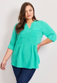 Roll Tab Pintuck Tunic