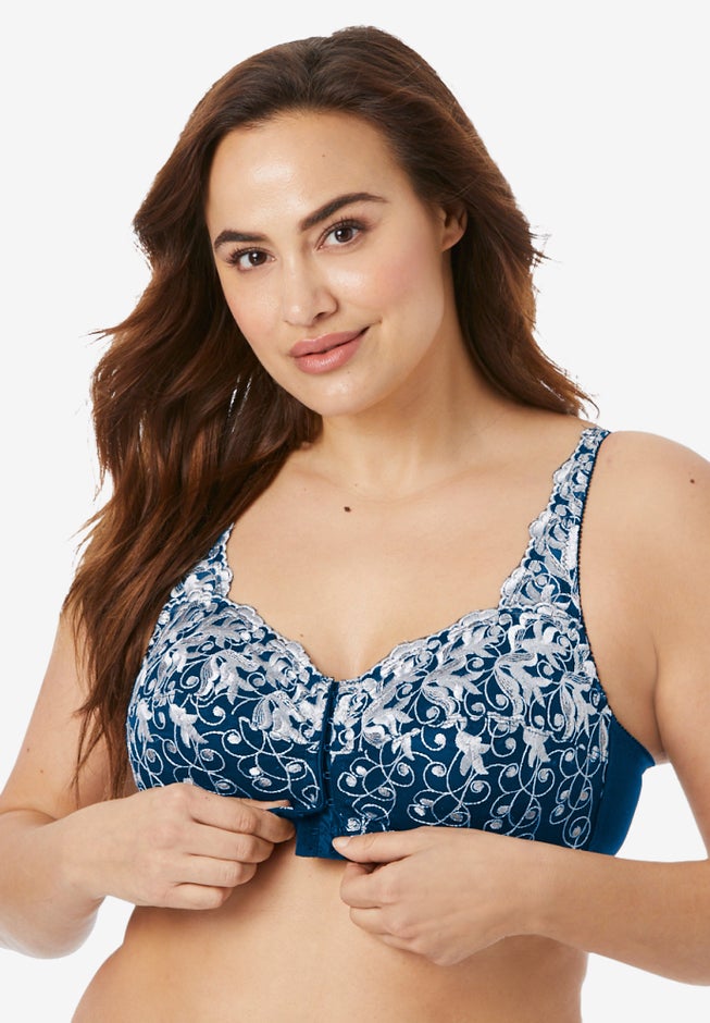 Scroll Embroidered Wireless Front-Close Bra  image number 0