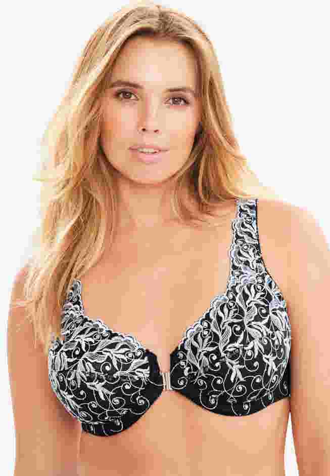 Embroidered Front-Close Underwire Bra image number 0