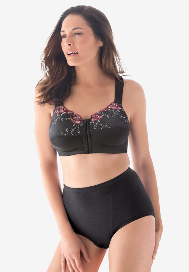 Front-Close Embroidered Wireless Posture Bra image number 7
