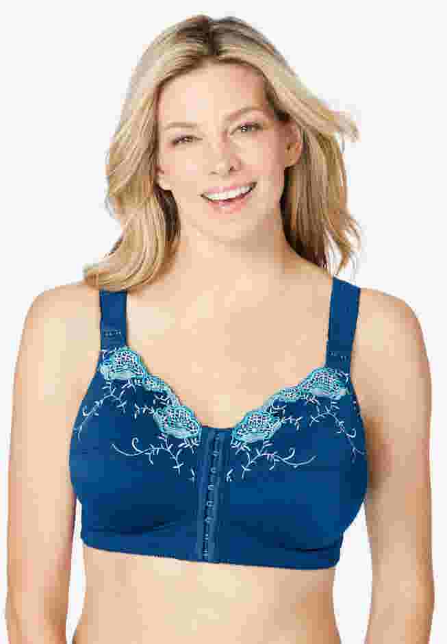 Front-Close Embroidered Wireless Posture Bra image number 0
