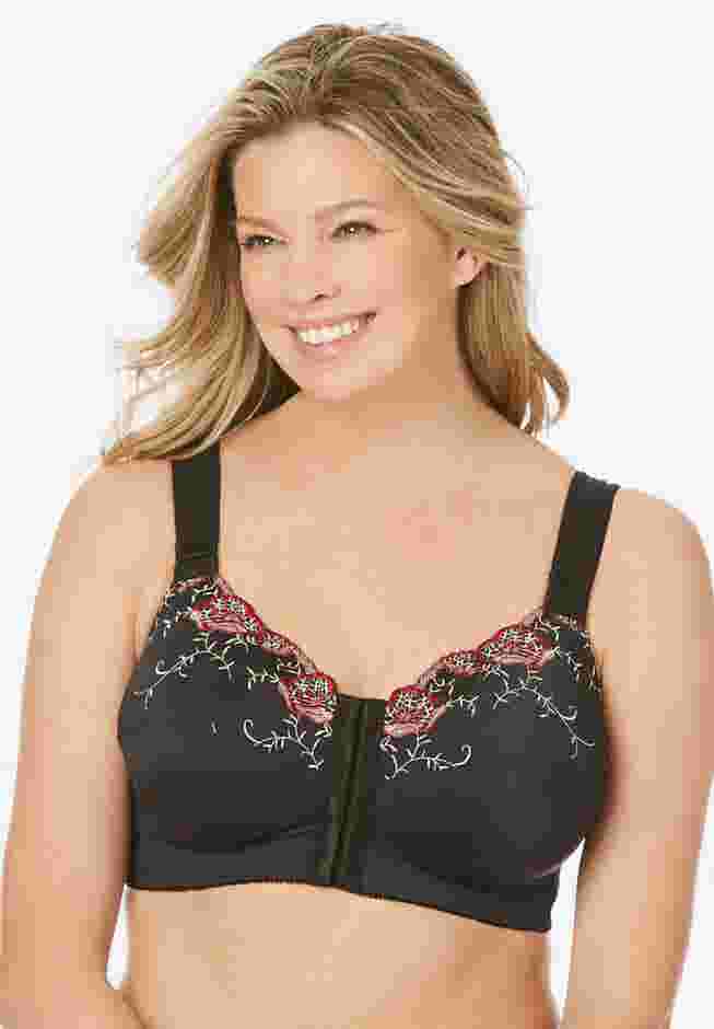Front-Close Embroidered Wireless Posture Bra image number 0