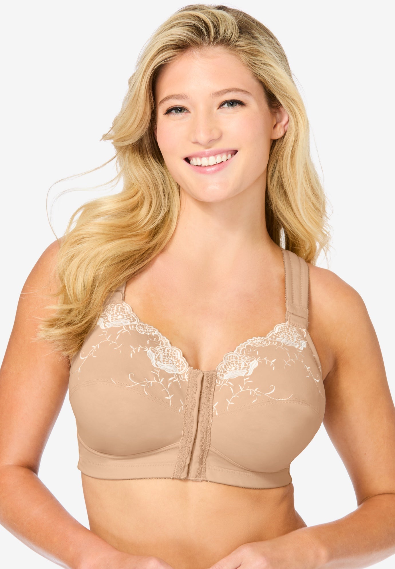 Front-Close Embroidered Wireless Posture Bra image number 0