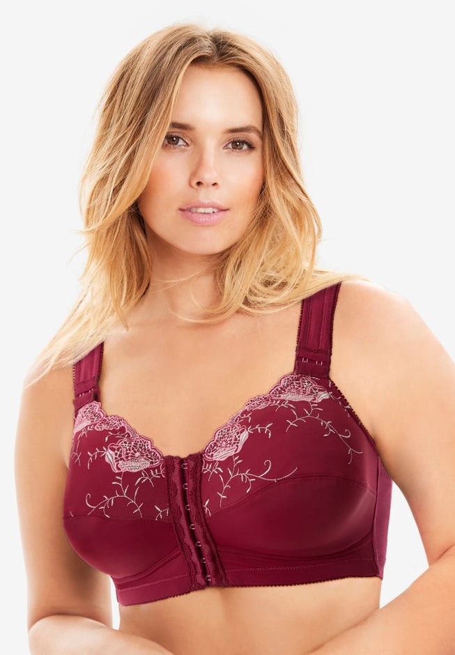 Front-Close Embroidered Wireless Posture Bra image number 8