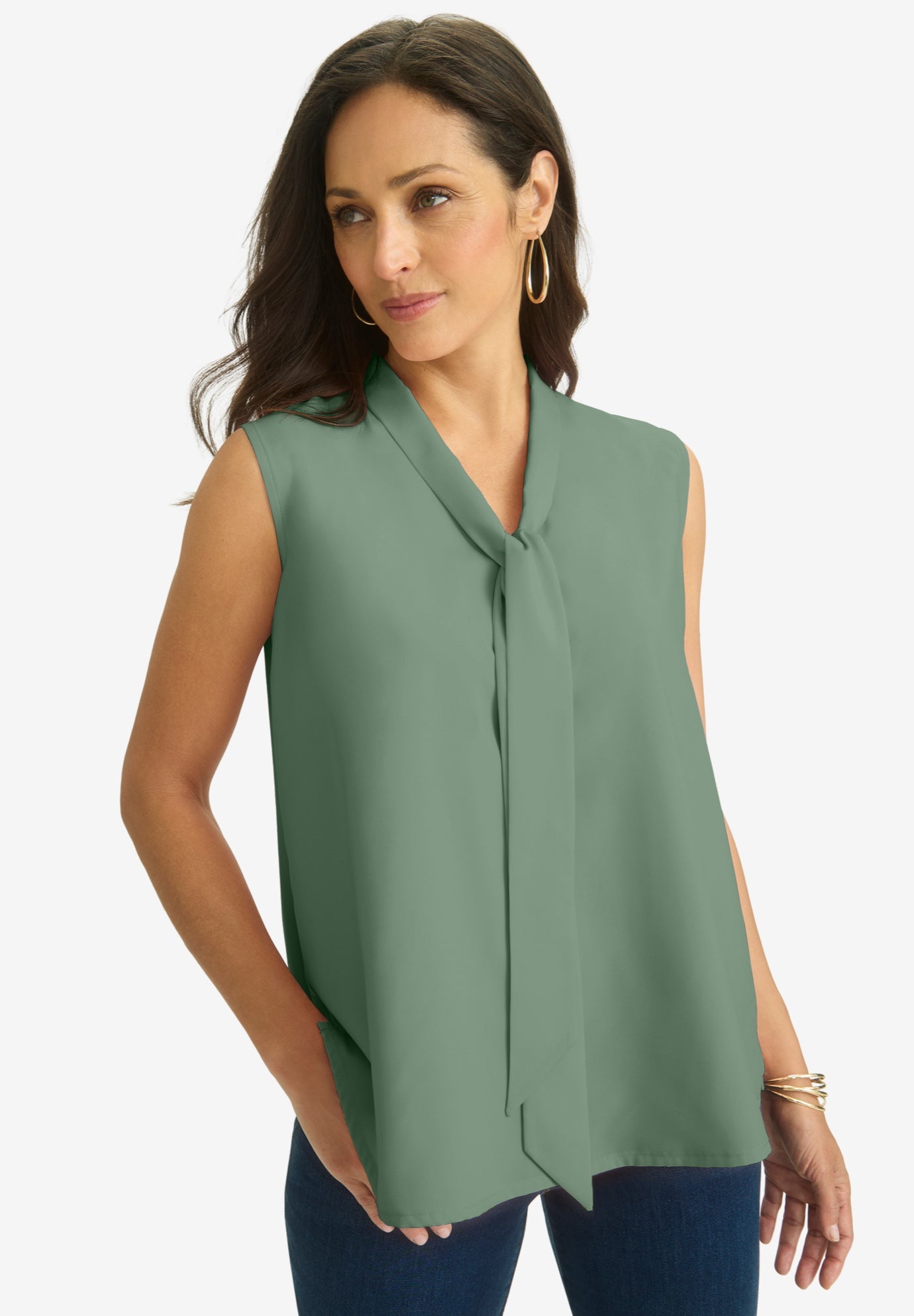 Uptown Sleeveless Tie-Neck Blouse image number 0