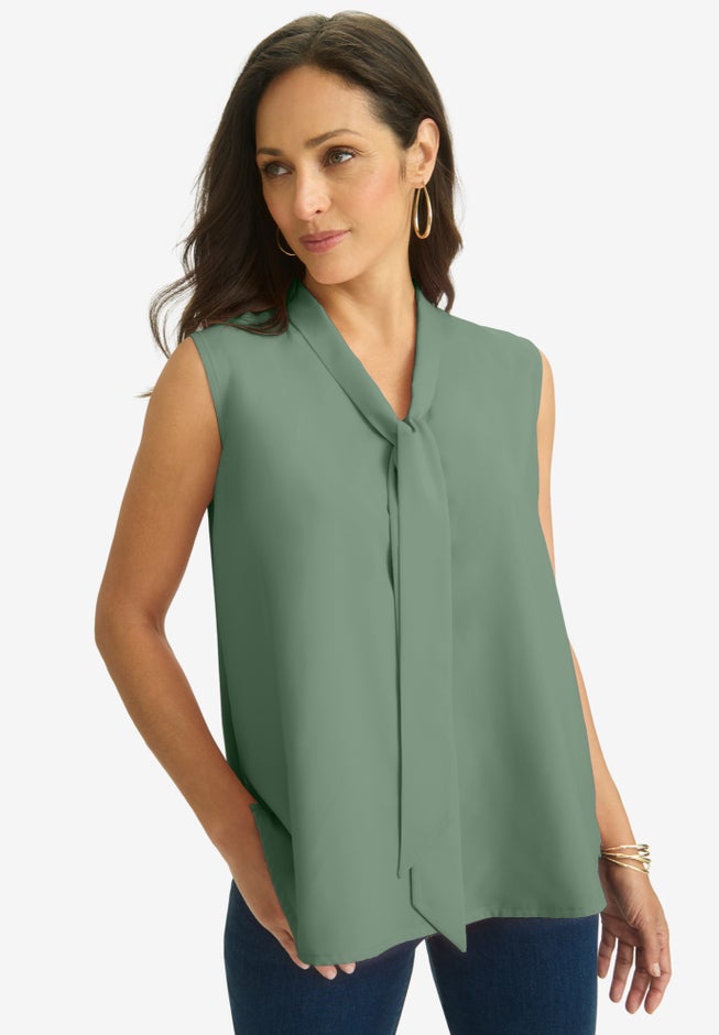 Uptown Sleeveless Tie-Neck Blouse image number 0
