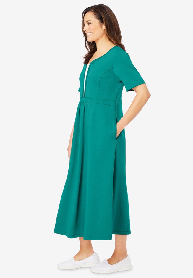 Layered Empire Knit Dress - V-Neck Short Sleeve, Waterfall | Woman Within Layered Empire Knit Dress - V-Neck Short Sleeve, Waterfall | Woman Within