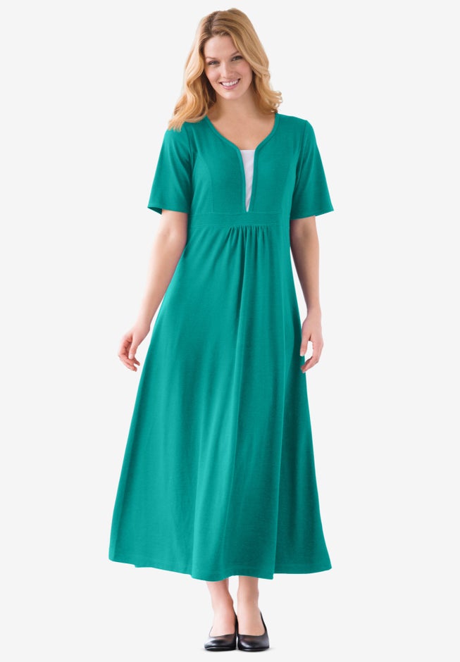 Layered Empire Knit Dress - V-Neck Short Sleeve, Waterfall | Woman Within Layered Empire Knit Dress - V-Neck Short Sleeve, Waterfall | Woman Within