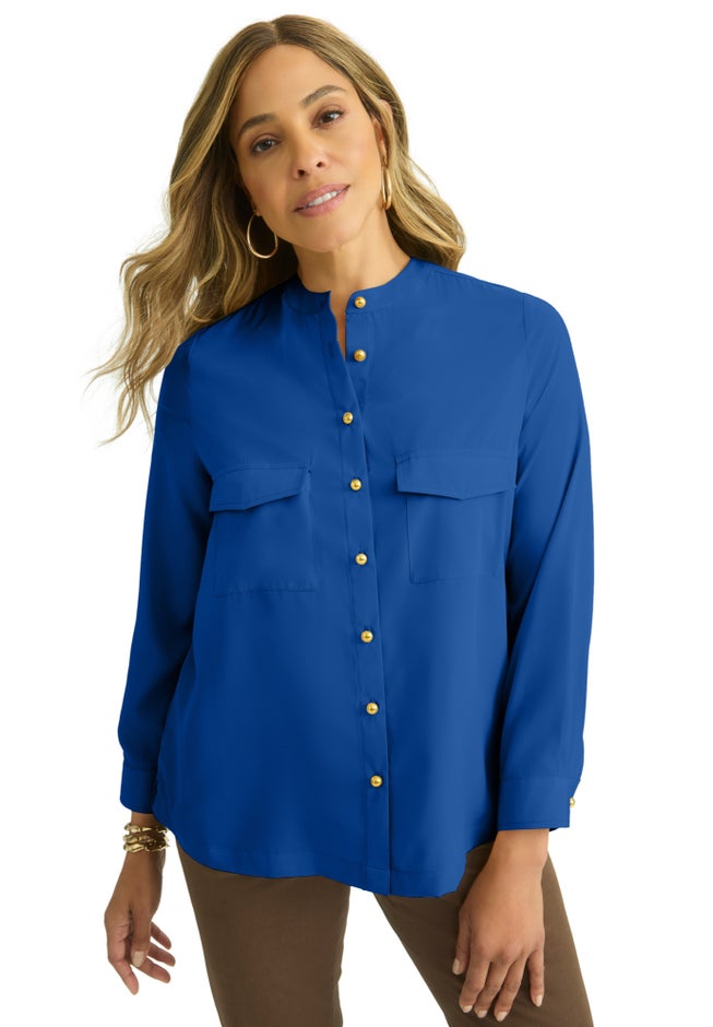 Button-Front Chest Pocket Blouse image number 0