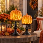 14&frac12;"H x 6"Diam Pre-Lit Mercury Glass Pumpkin on Metal Stand image number 1