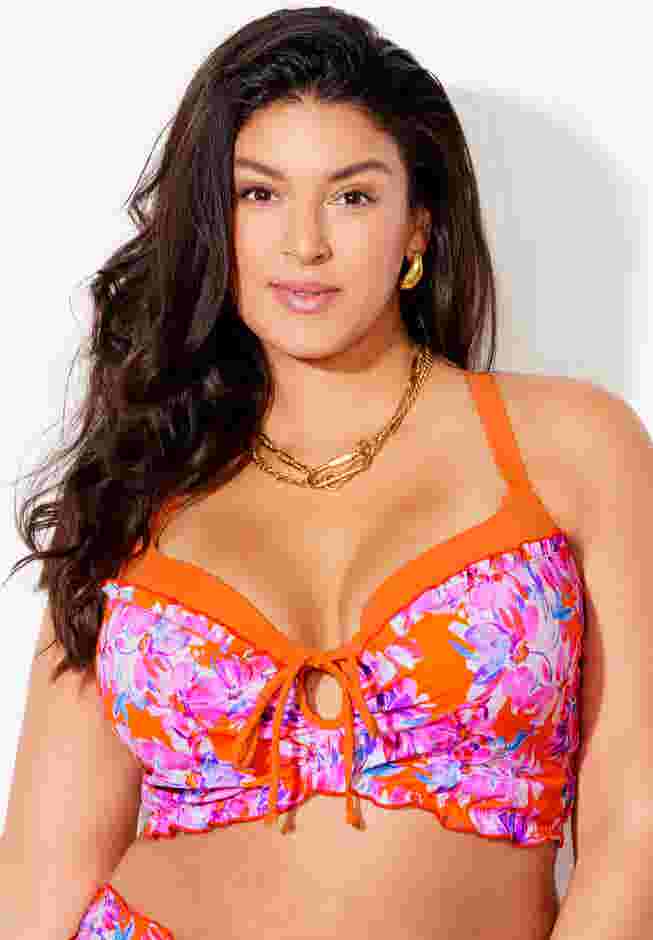 Longline Bra Sized Lettuce Trim Bikini Top image number 3