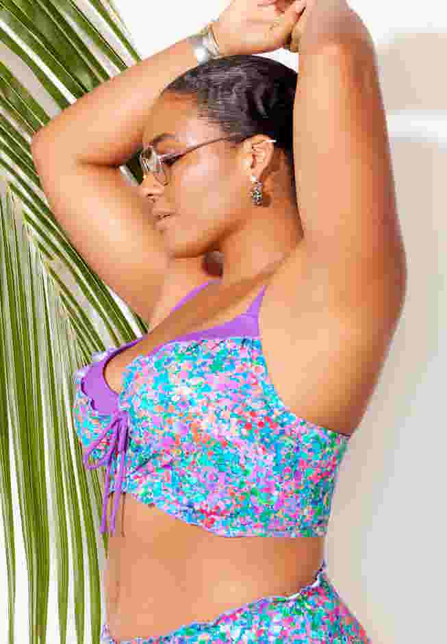 Longline Bra Sized Lettuce Trim Bikini Top image number 2