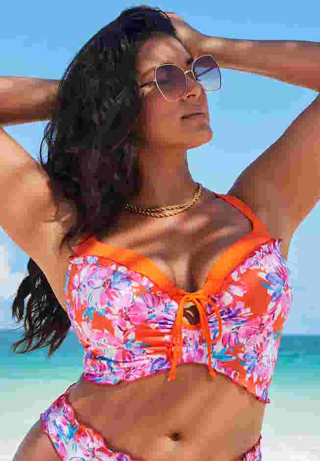 Longline Bra Sized Lettuce Trim Bikini Top image number 0