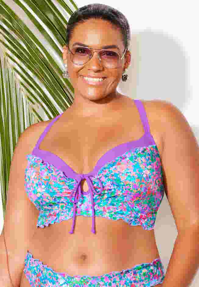 Longline Bra Sized Lettuce Trim Bikini Top image number 0