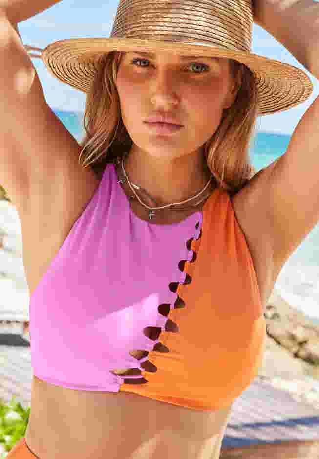 High Neck Color Block Bikini Top image number 0