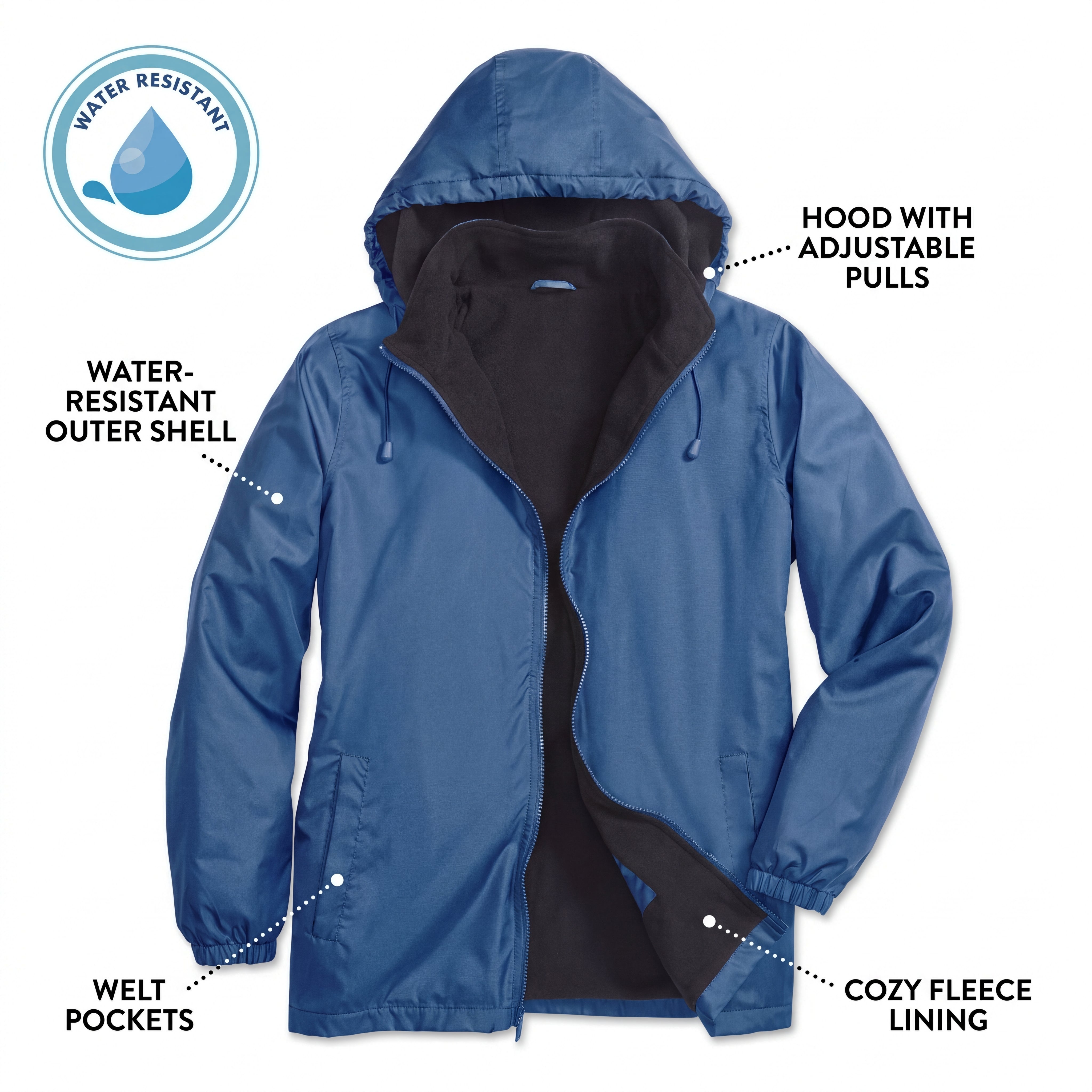 Storm Fleece-Lined Raincoat with Zip-Off Hood image number 4