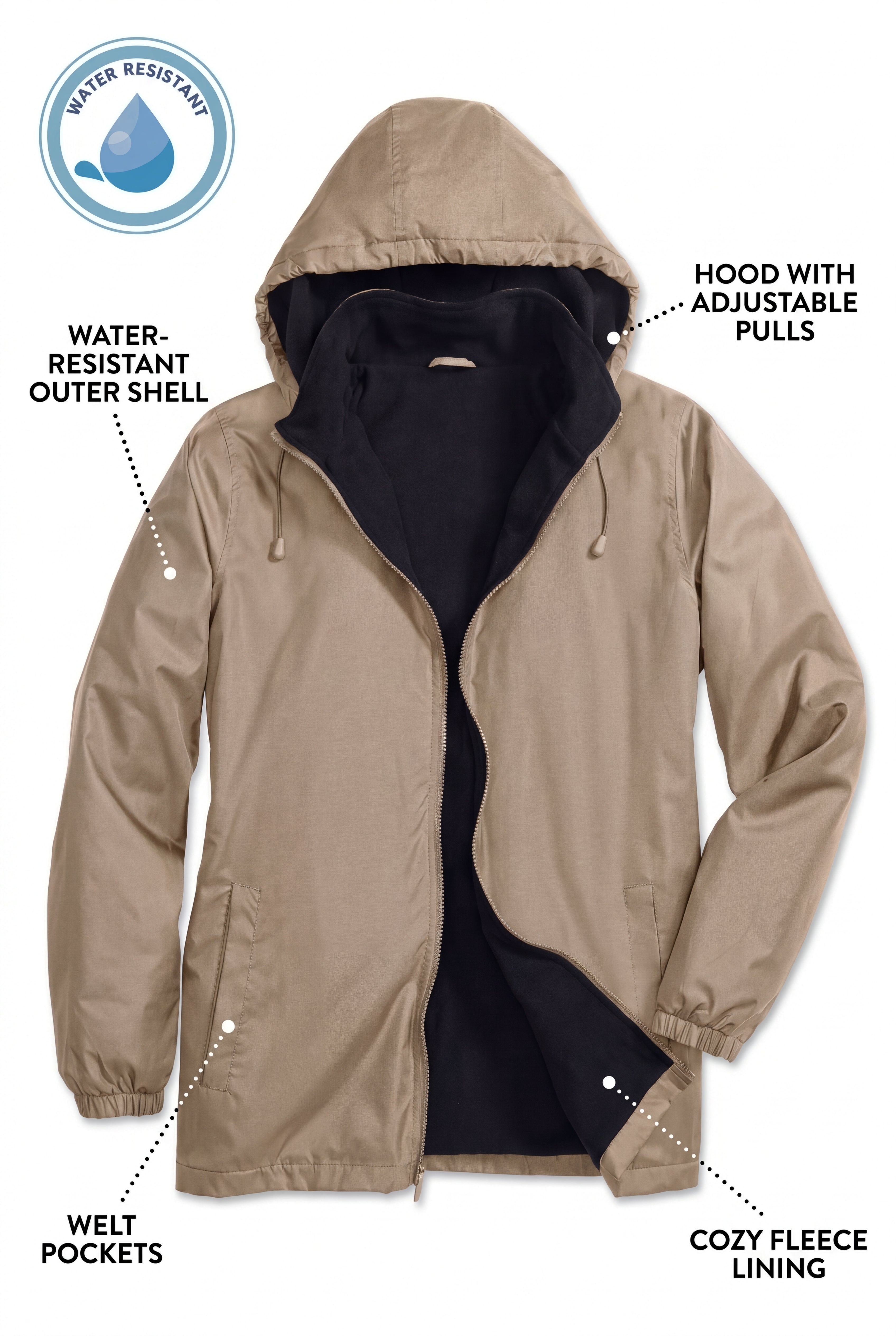 Storm Fleece-Lined Raincoat with Zip-Off Hood image number 1