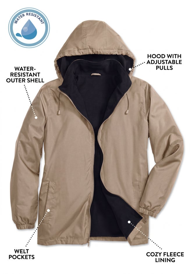Storm Fleece-Lined Raincoat with Zip-Off Hood image number 1