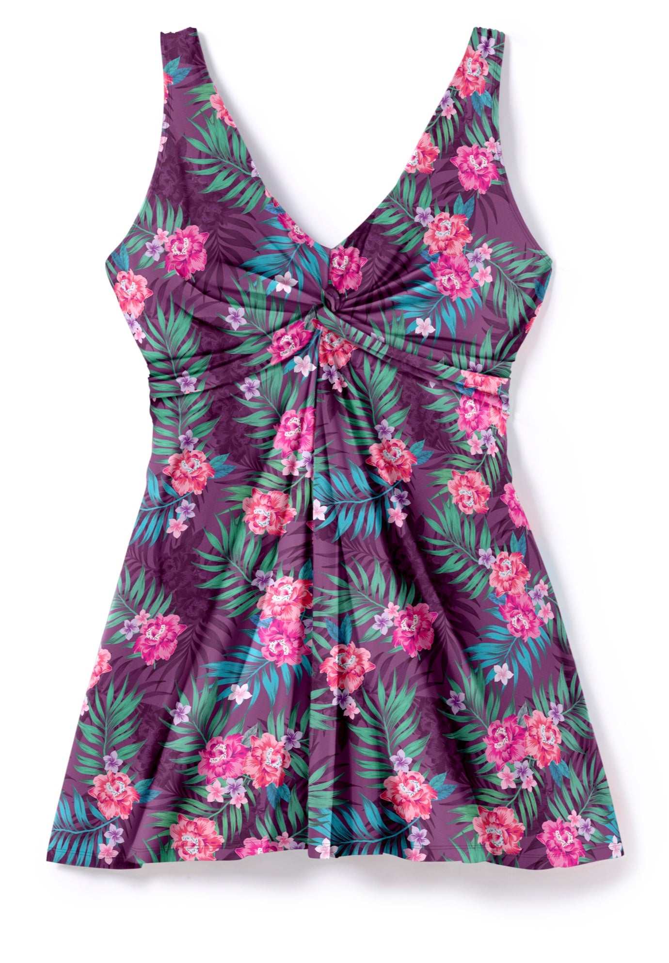 Twist-Front V-Neck Tummy Control A-Line Swim Dress image number 3