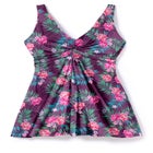 Twist-Front V-Neck Tummy Control A-Line Swim Dress image number null