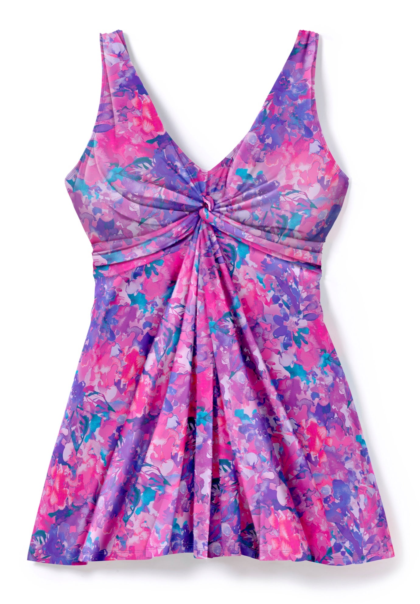 Twist-Front V-Neck Tummy Control A-Line Swim Dress image number 3