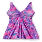 Twist-Front V-Neck Tummy Control A-Line Swim Dress image number null