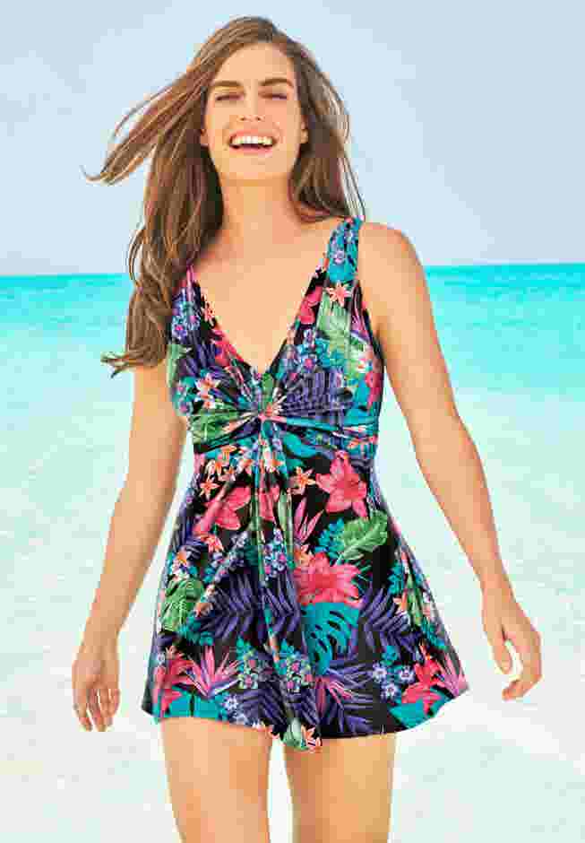 Twist-Front Swim Dress image number 0