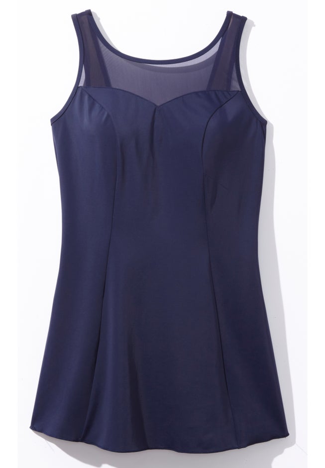 Mesh-Trim Swim Dress image number 3