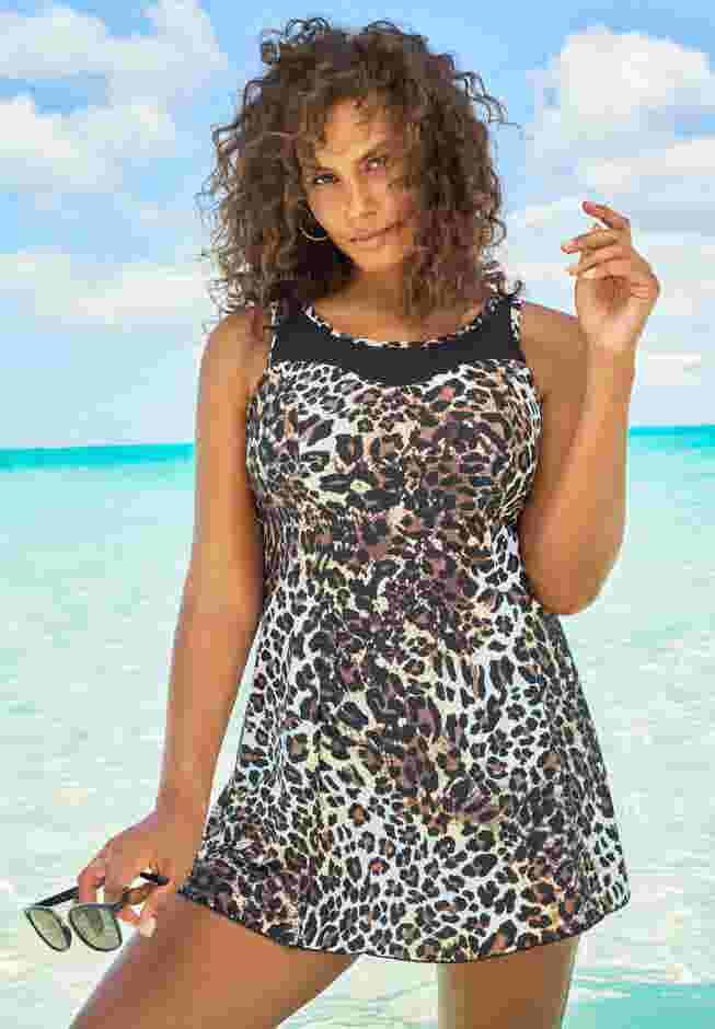 Mesh-Trim Swim Dress image number 0