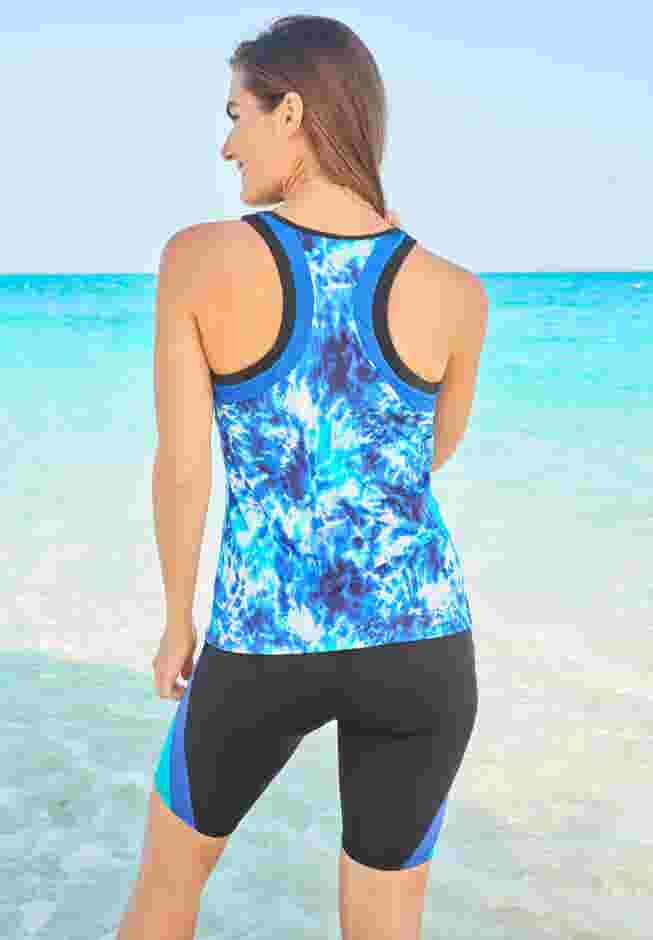Colorblock Tankini Top with Sun Protection  image number 1