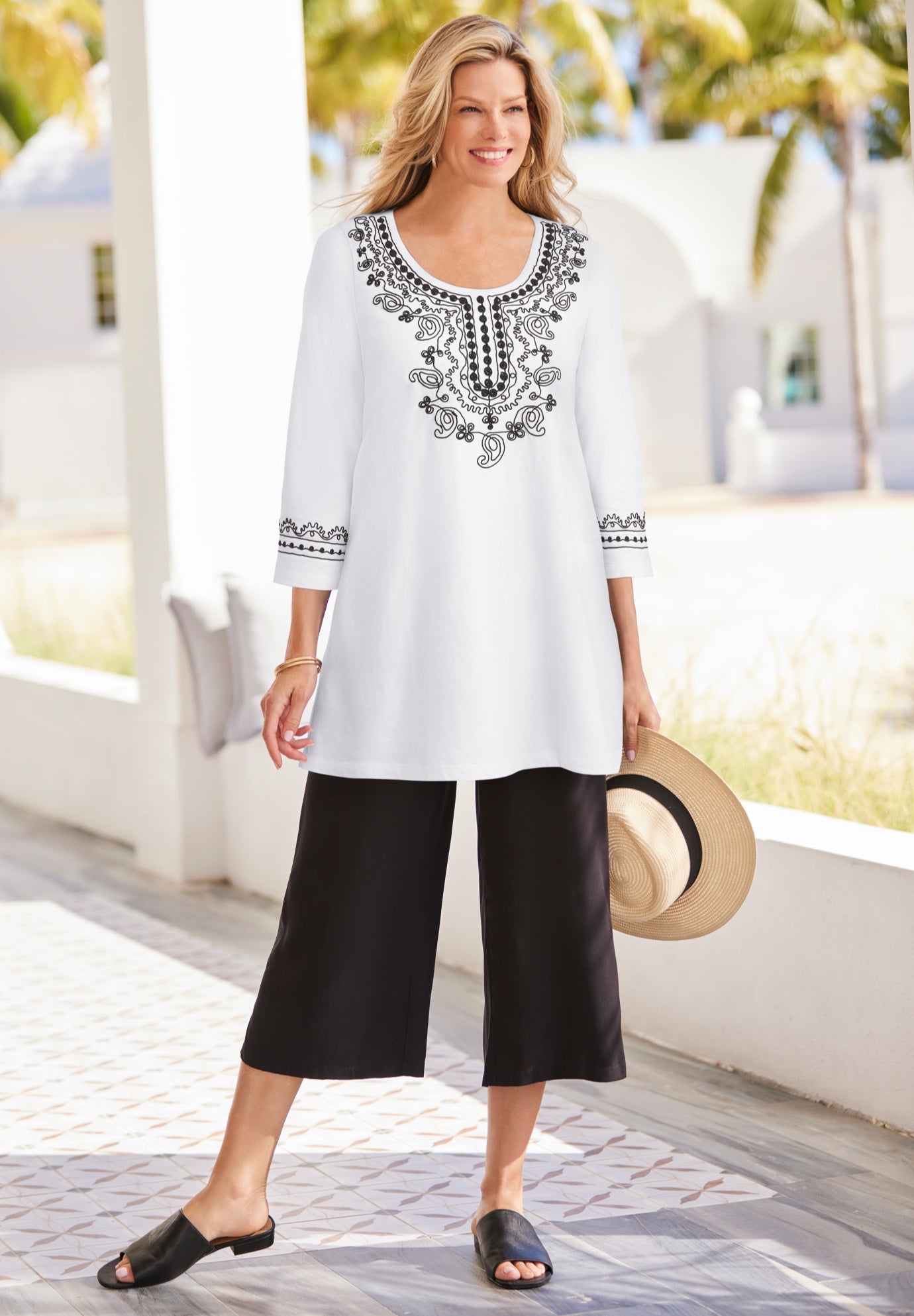 Embroidered Knit Tunic - Relaxed Fit Tunic, Black | Woman Within