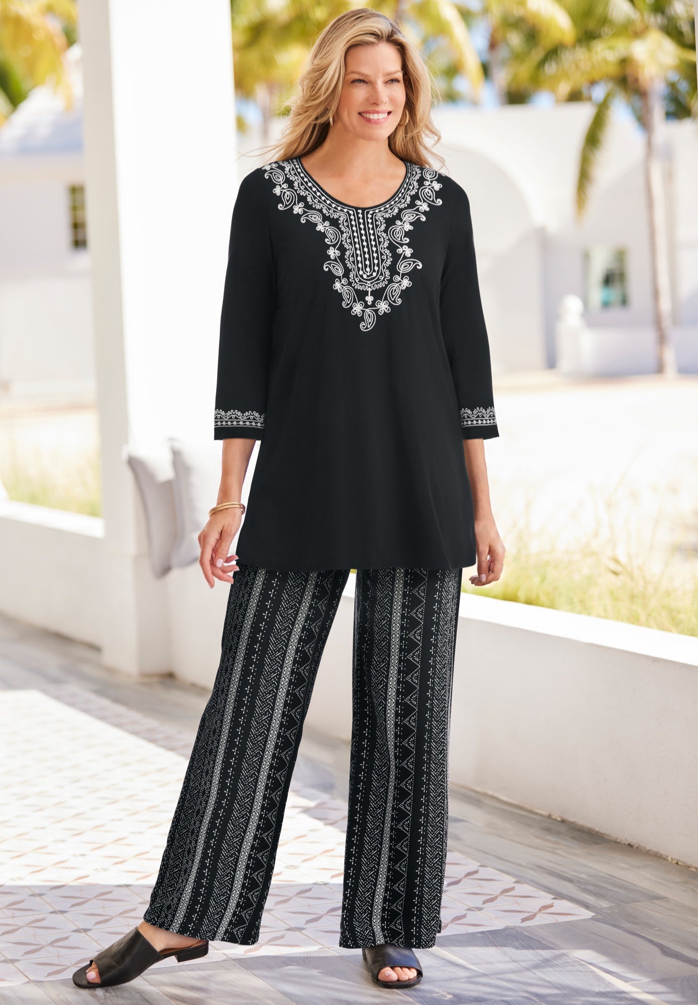 Embroidered Knit Tunic - Relaxed Fit Tunic, Black | Woman Within