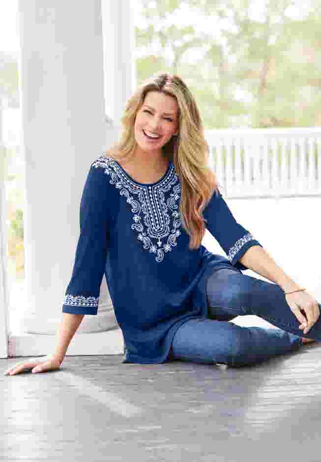 Embroidered Knit Tunic image number 0