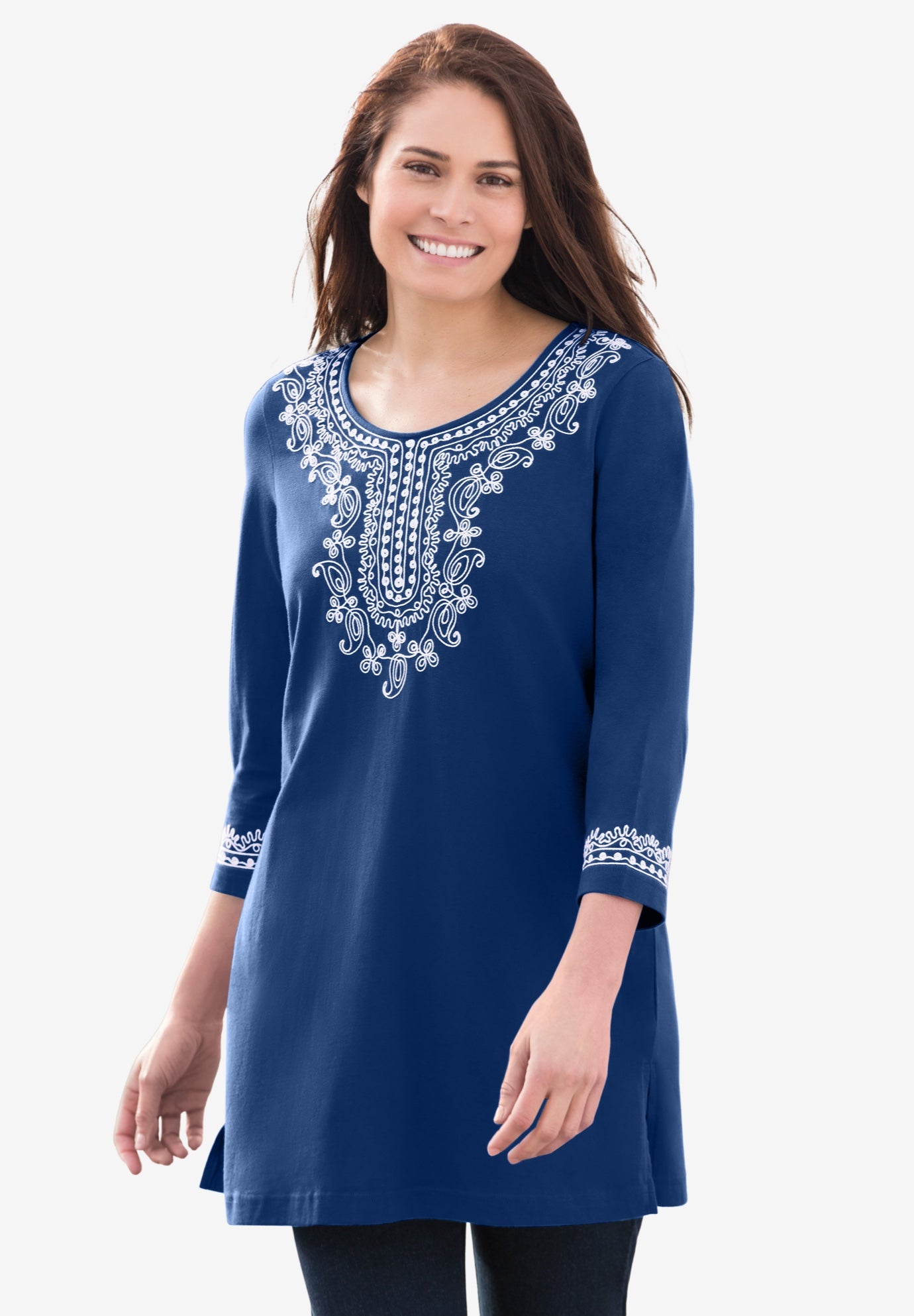Embroidered Knit Tunic - Relaxed Fit Tunic, Black | Woman Within