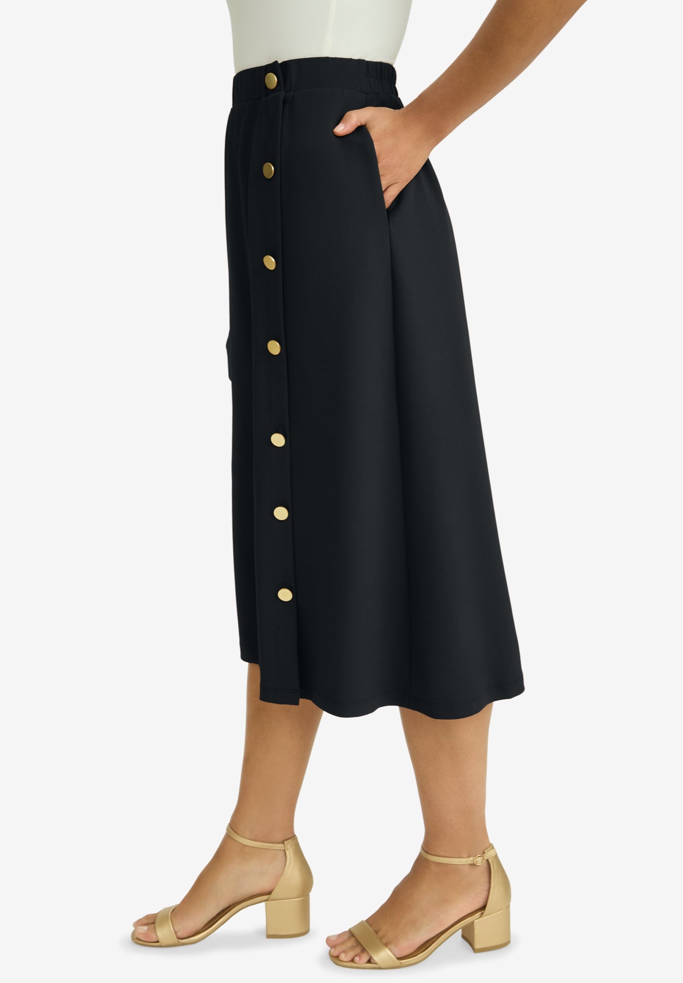 Knit Crepe Side Button Midi Skirt image number 2