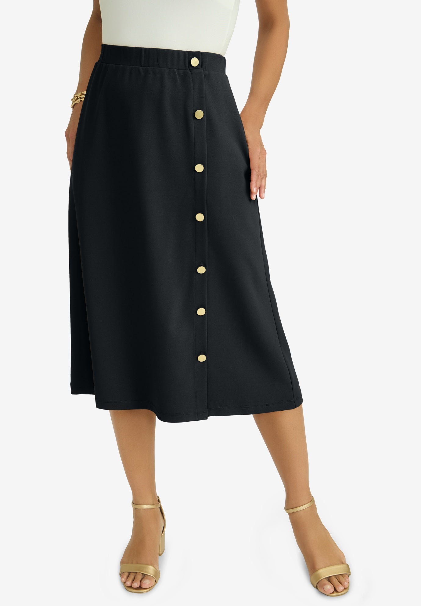 Knit Crepe Side Button Midi Skirt image number 0