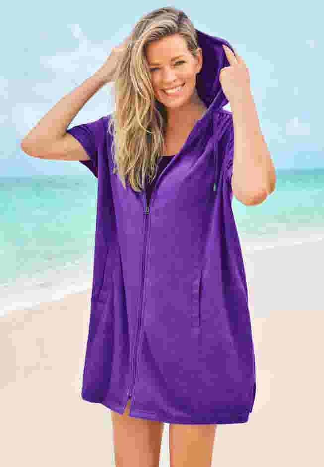 Hooded Terry Swim Cover Up image number 1