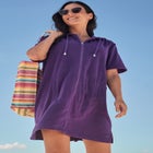 Terry Longer-Length Hooded Zip-Front Swim Cover-Up image number null