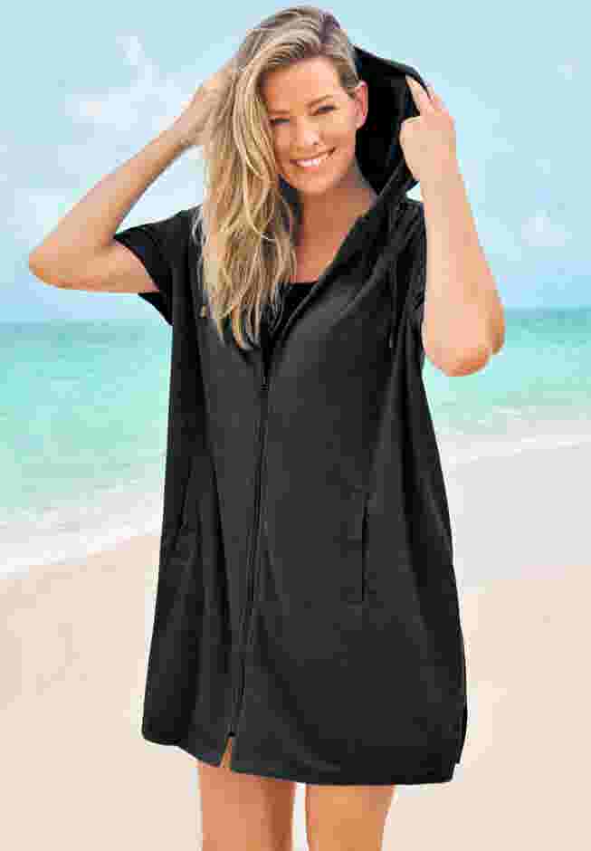 Hooded Terry Swim Cover Up image number 1