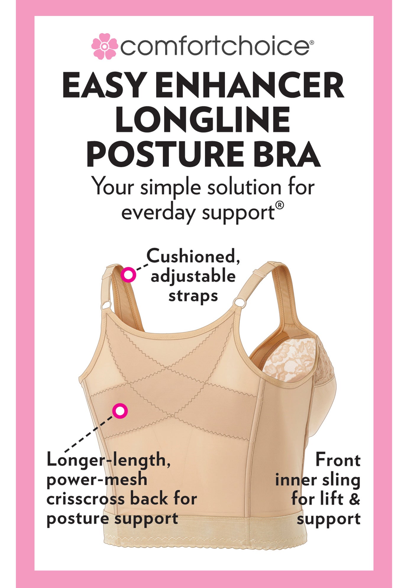 Easy Enhancer® Wireless Longline Posture Bra image number 2
