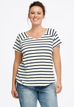 Cotton Jersey Slub V-Neck Short Sleeve Relaxed Tee