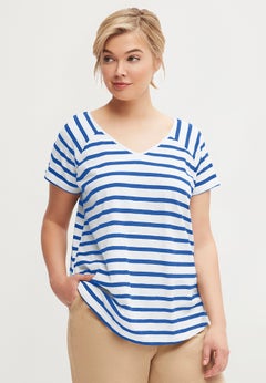 Cotton Jersey Slub V-Neck Short Sleeve Relaxed Tee
