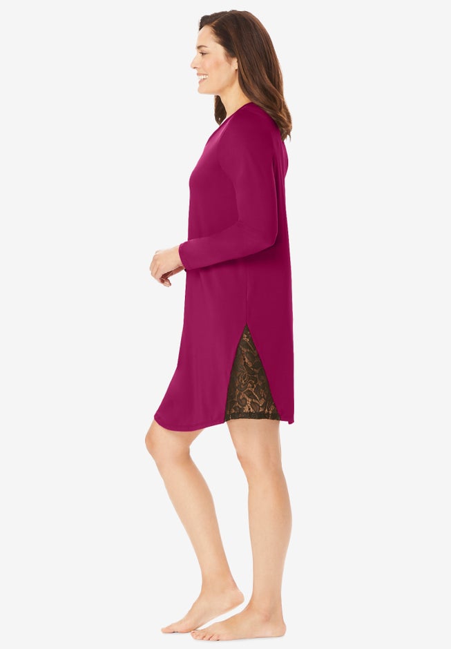 Henley Sleepshirt with Lace Detail image number null