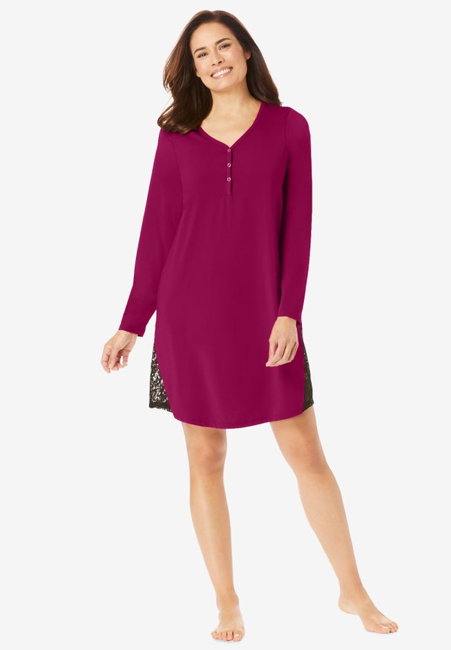 Henley Sleepshirt with Lace Detail image number null