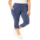 Stretch-Cotton Knit Pull-On Pocket Capri Leggings image number null